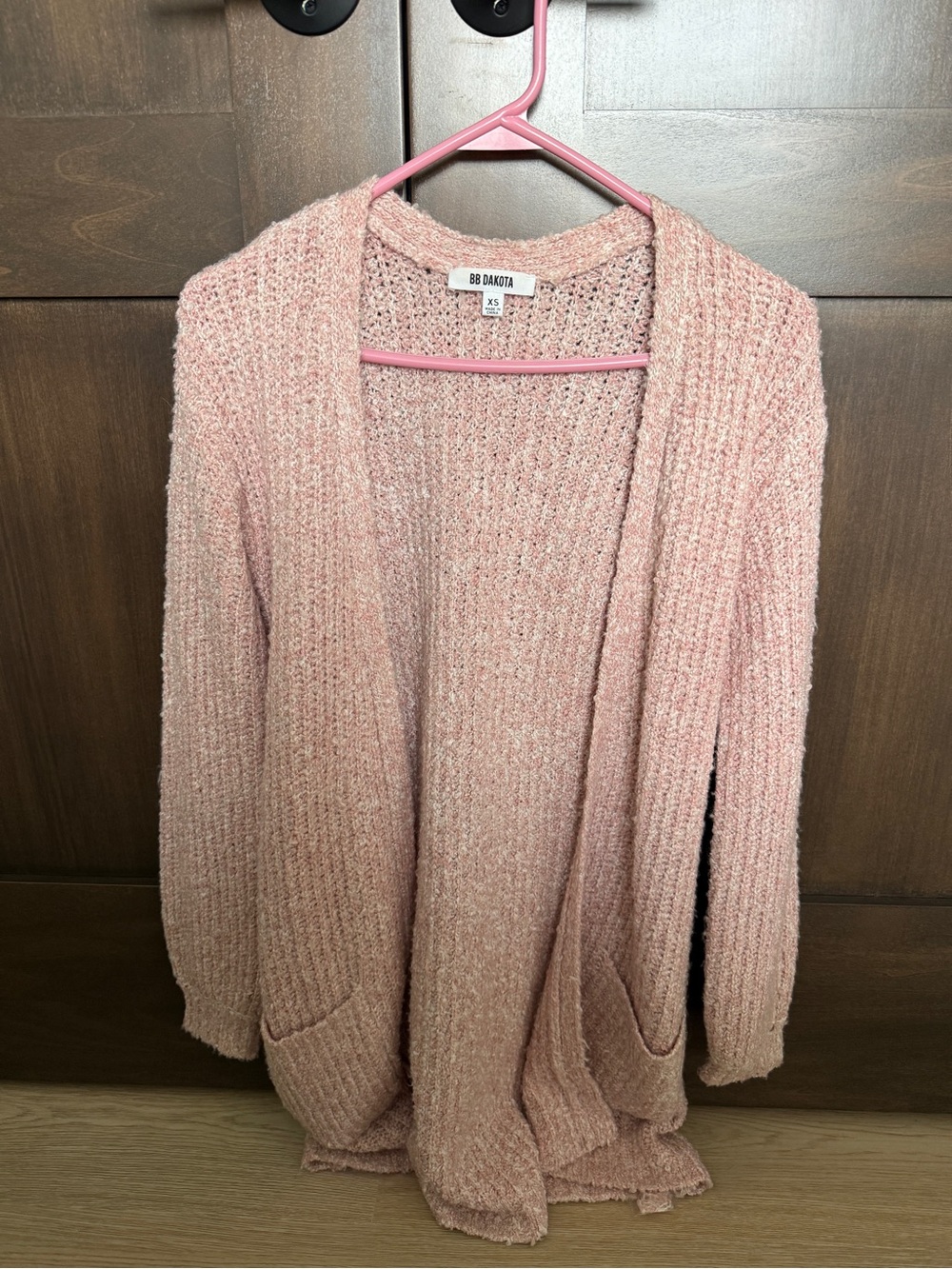BB Dakota Pink Chenille Open-Front Knit Cardigan